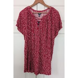 Chaps Red Floral Short Sleeve Blouse NEW!